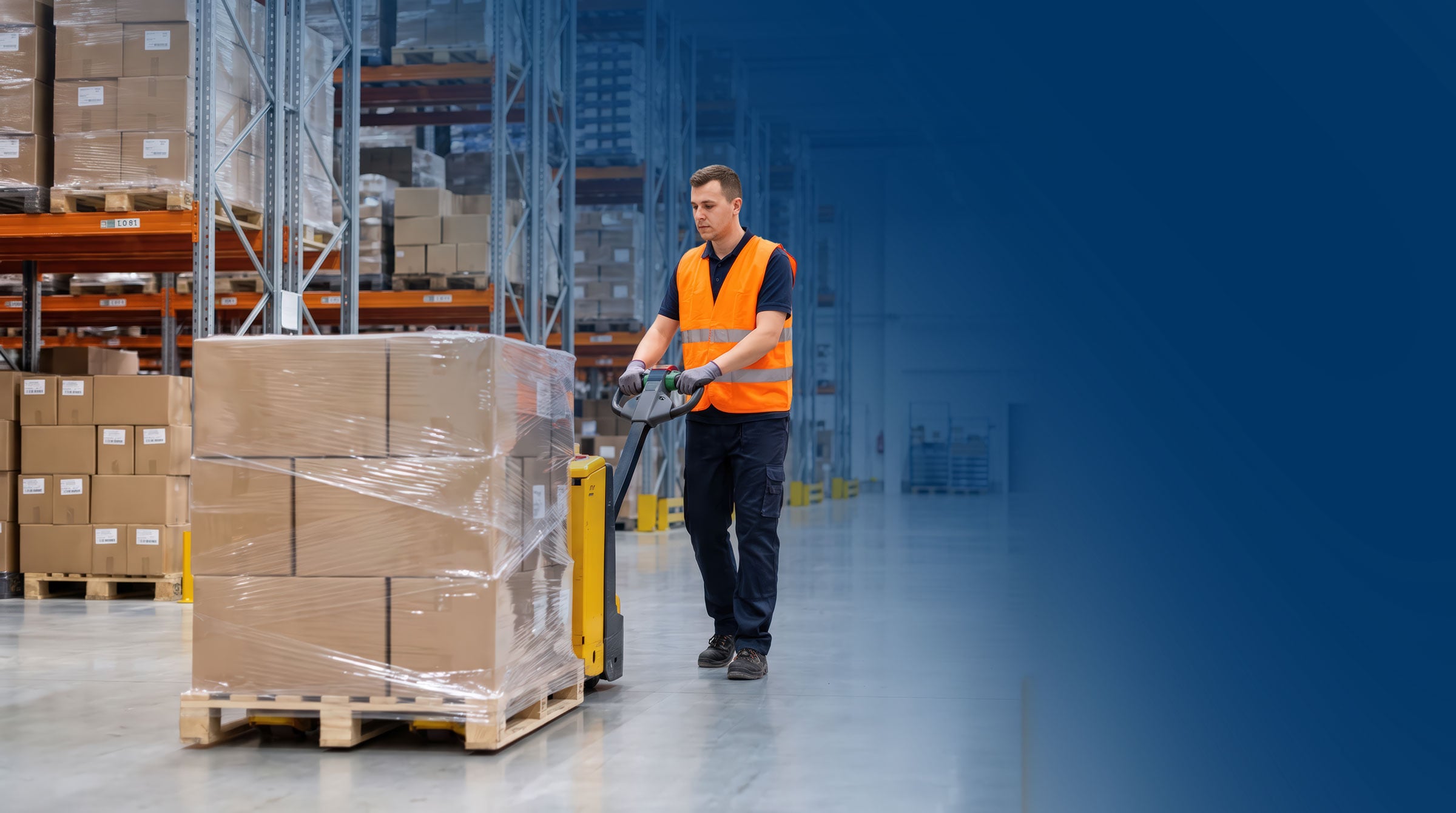Man moving inventory boxes