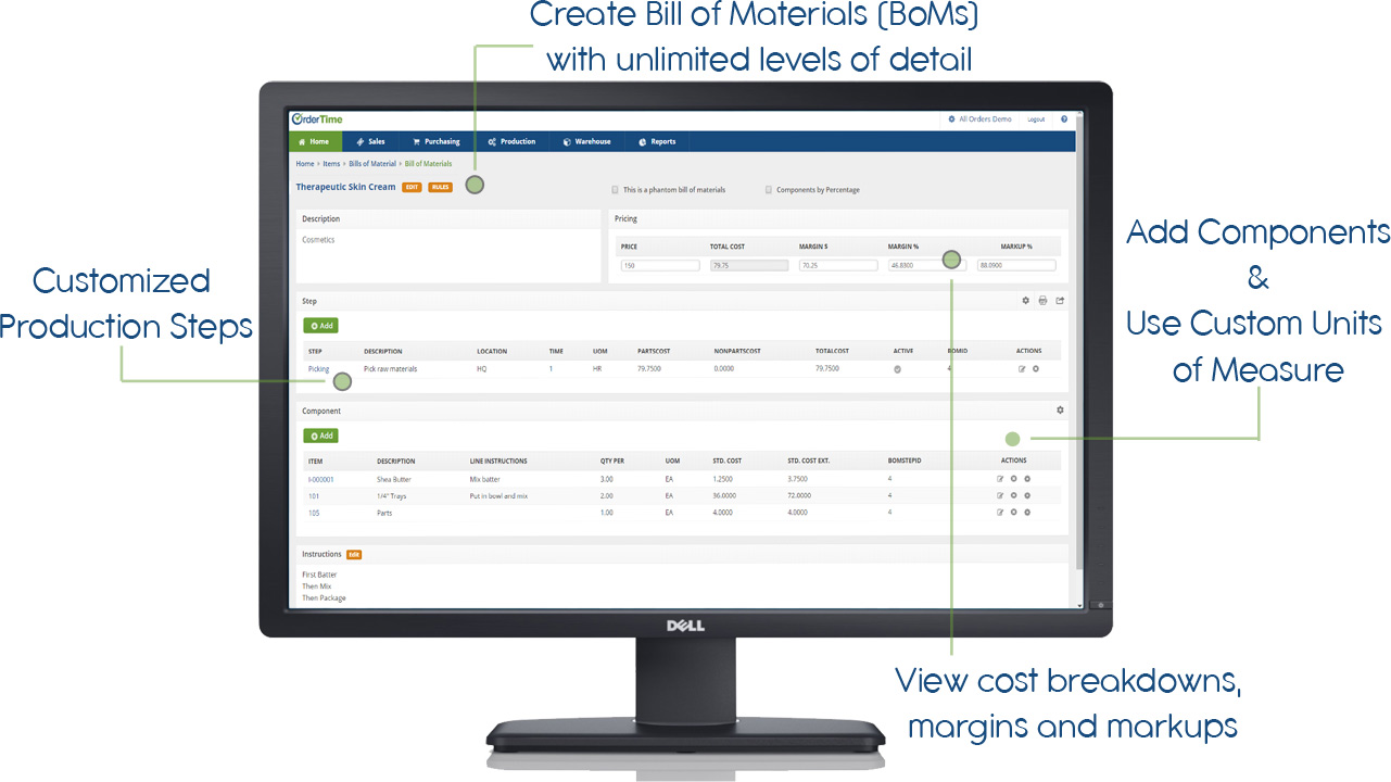 order time inventory bill of materials